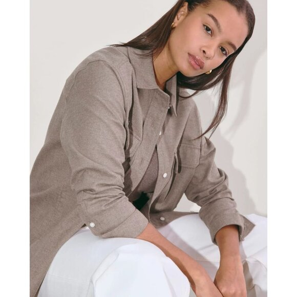 EVERLANE Taupe Melange 100% Organic Cotton Flannel Boyfriend Shirt, Size M - Picture 4 of 16